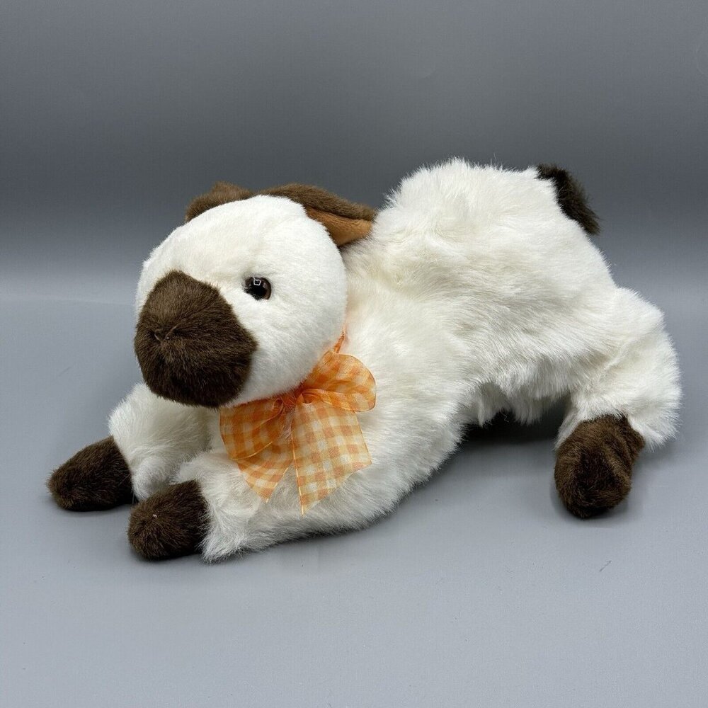 Walmart Bunny Rabbit Plush White Brown Realistic Stuffed Animal Vintage 14"
